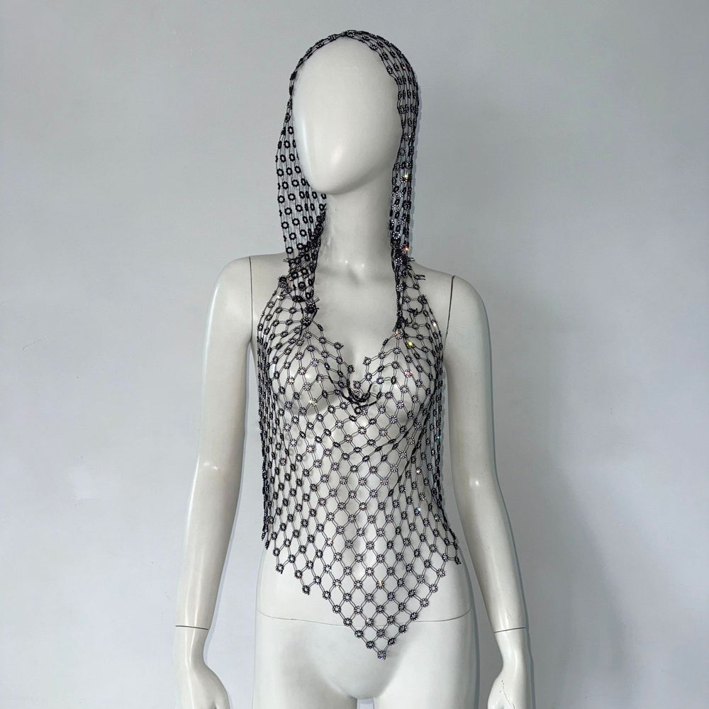 Rhinestone Mesh Halter Top