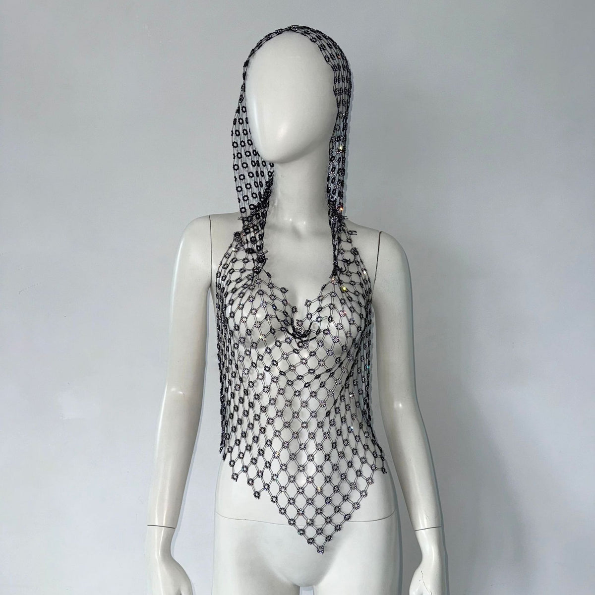 Rhinestone Mesh Halter Top