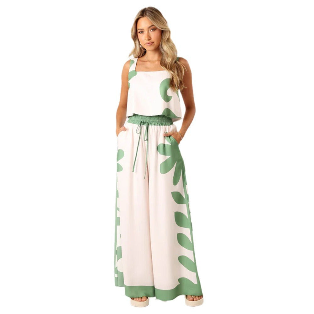 Printed Wide-Leg Two-Piece Set
