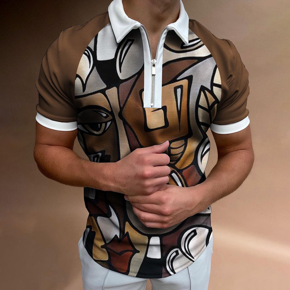 Striped Zip-Neck Polo