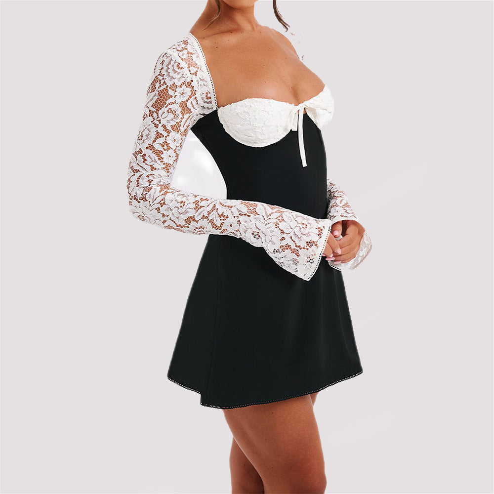 Lace-Up Back Lace Mini Dress