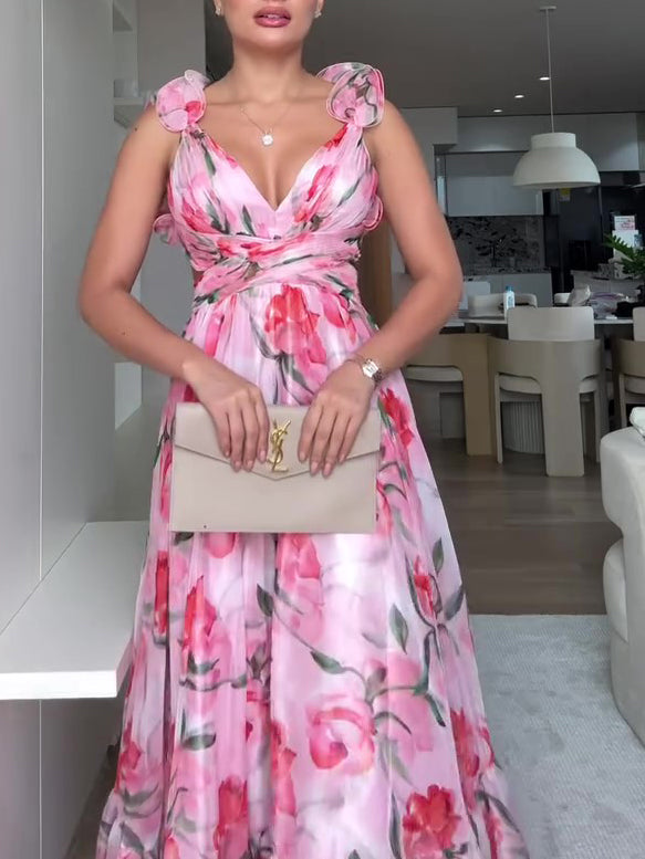 Floral Open-Back Maxi Dress