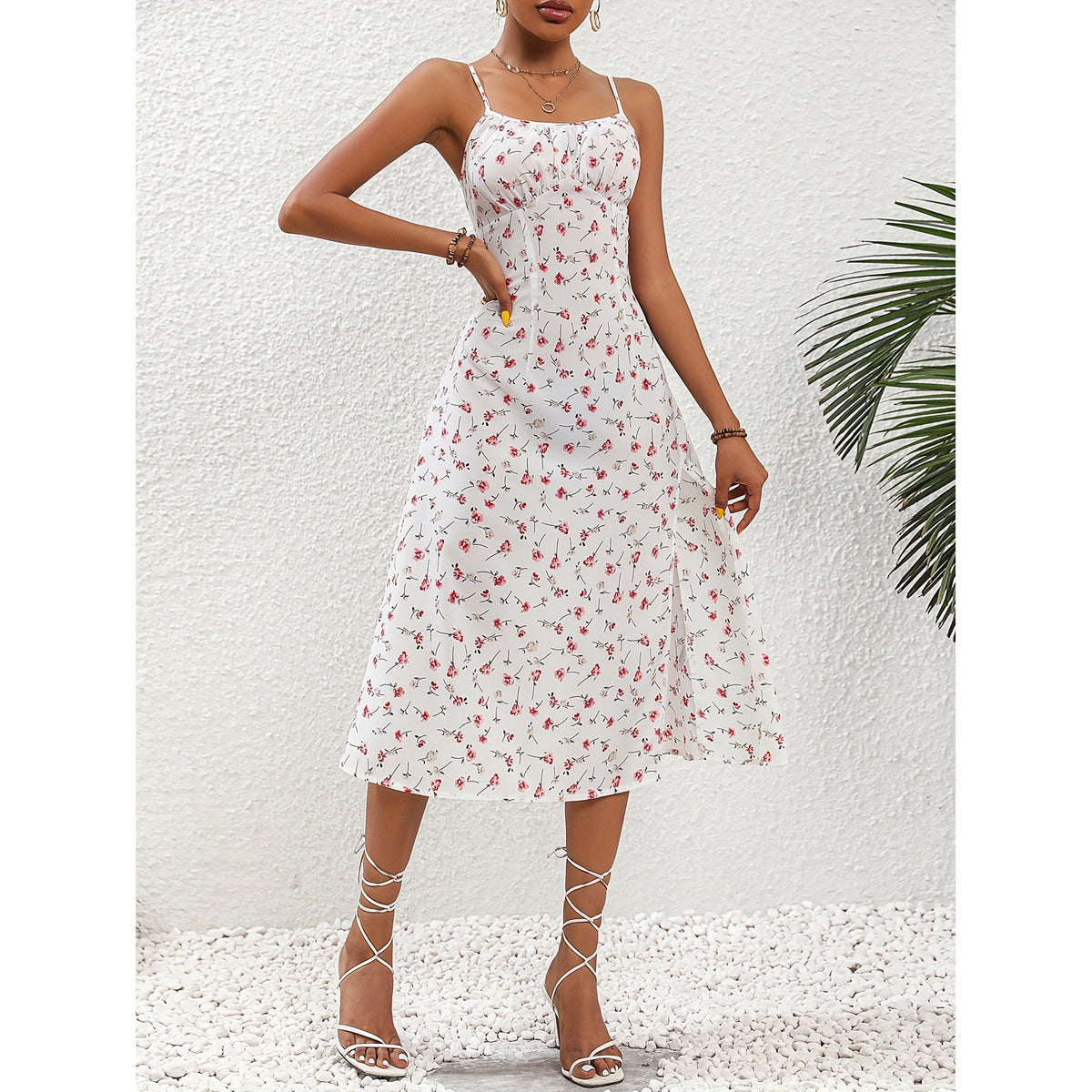 Polka-Dot Cami Slit Dress