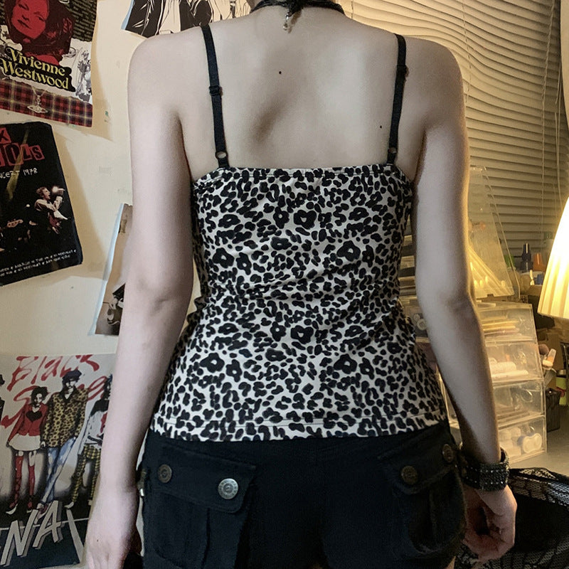 Leopard & Stripe Lace-Trim Cami