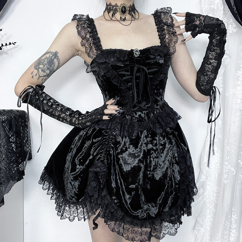 Gothic Lace-Trim Mini Dress
