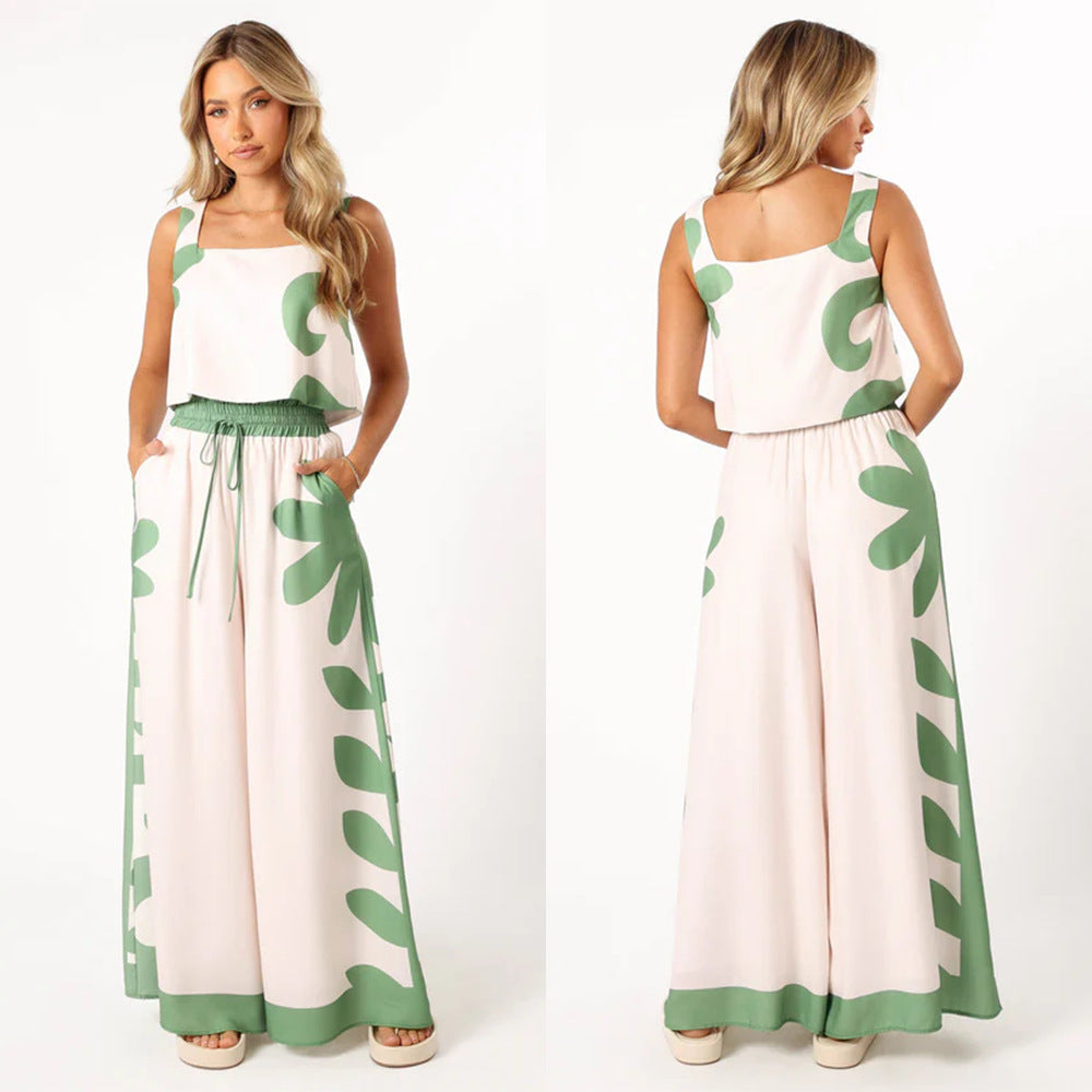 Printed Wide-Leg Two-Piece Set