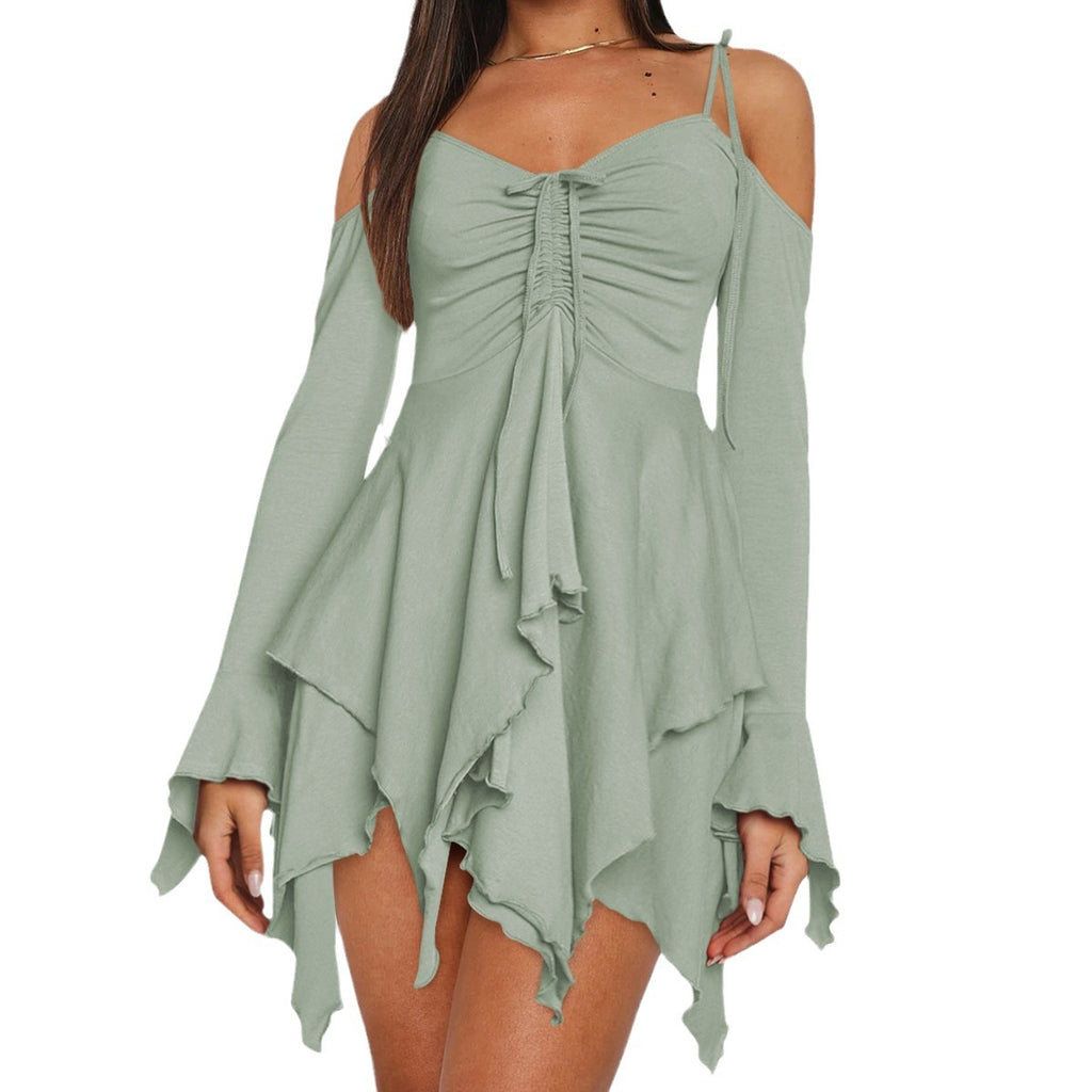 Cold-Shoulder Handkerchief-Hem Mini Dress