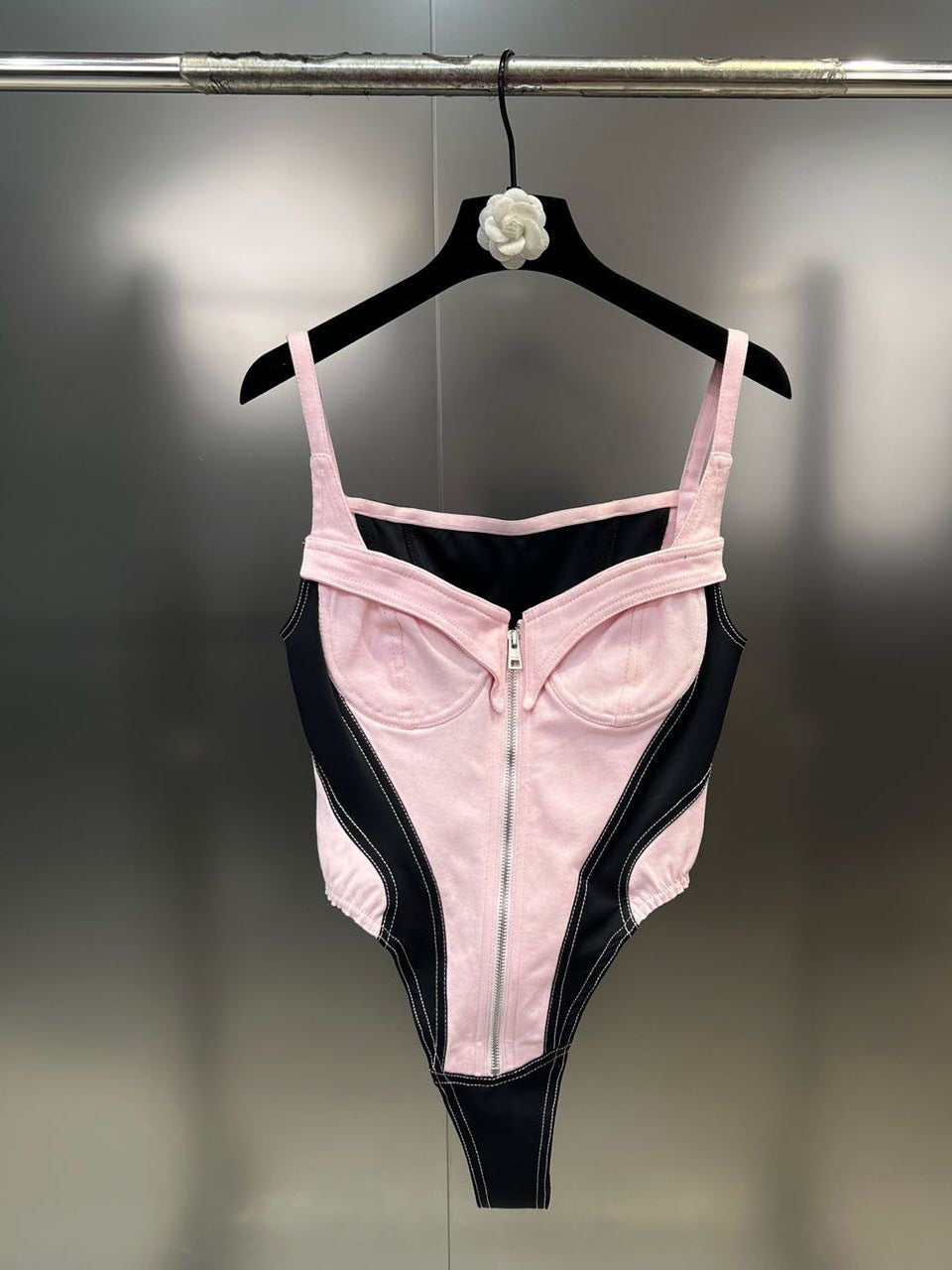 Contrast-Panel V-Neck Bodysuit