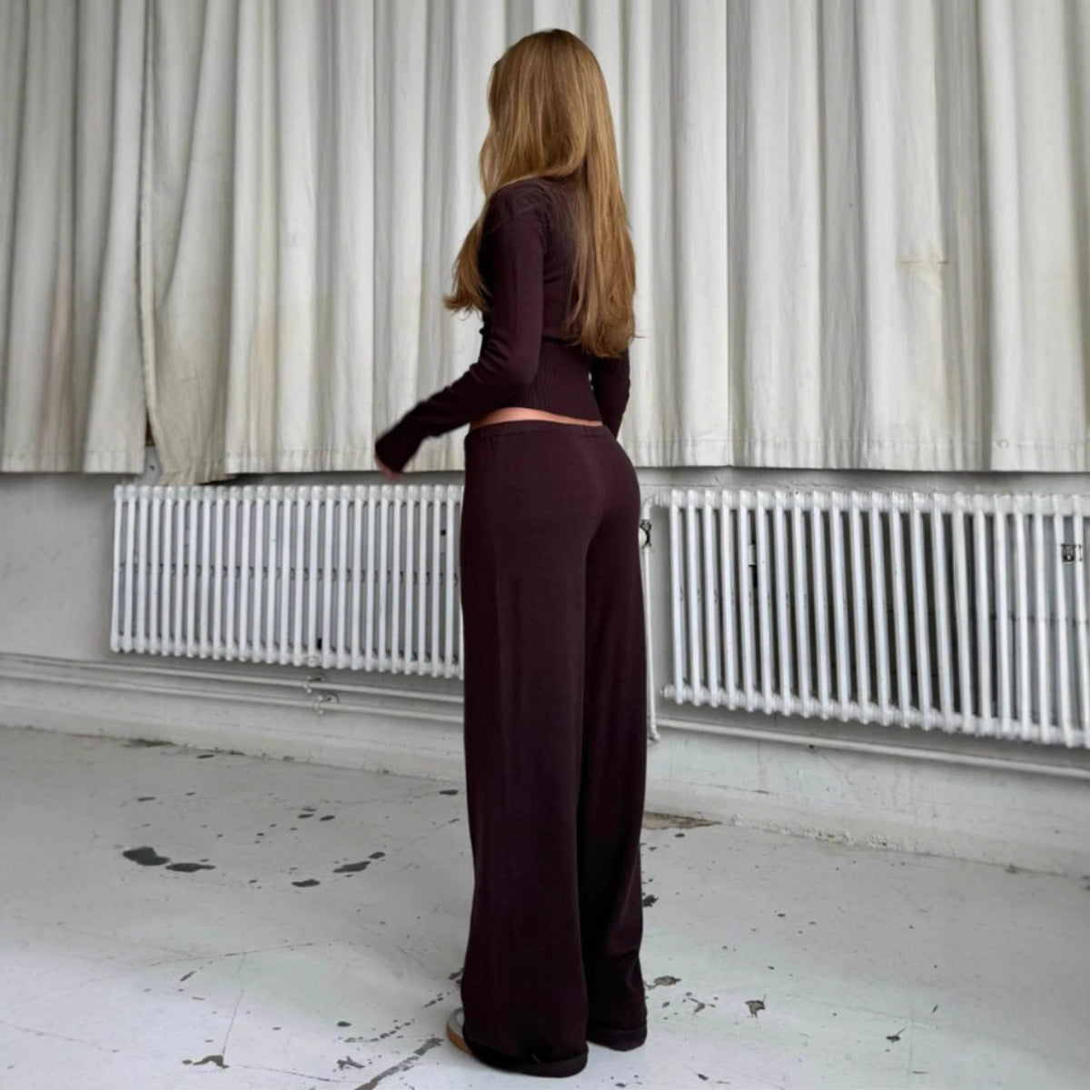 Button-Front Knit Top & Pants Set