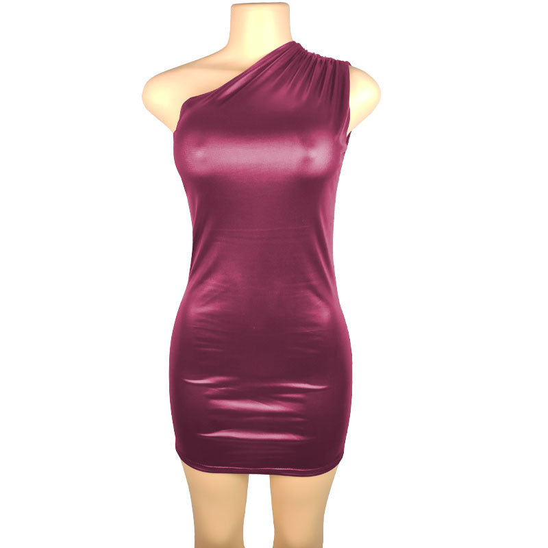 One-Shoulder Leather-Look Mini Dress