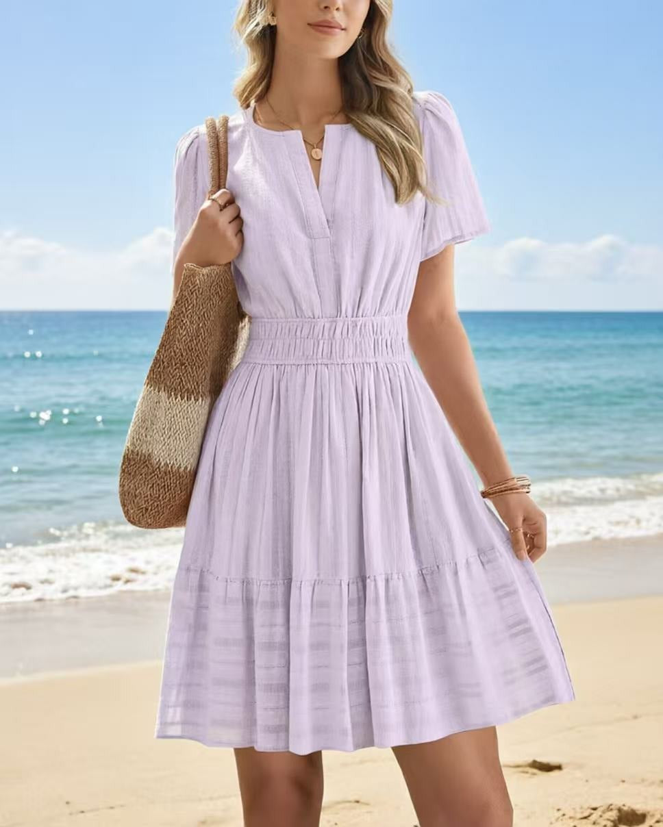 V-Neck Puff-Sleeve Mini Dress