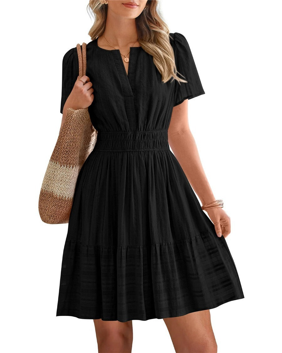 V-Neck Puff-Sleeve Mini Dress