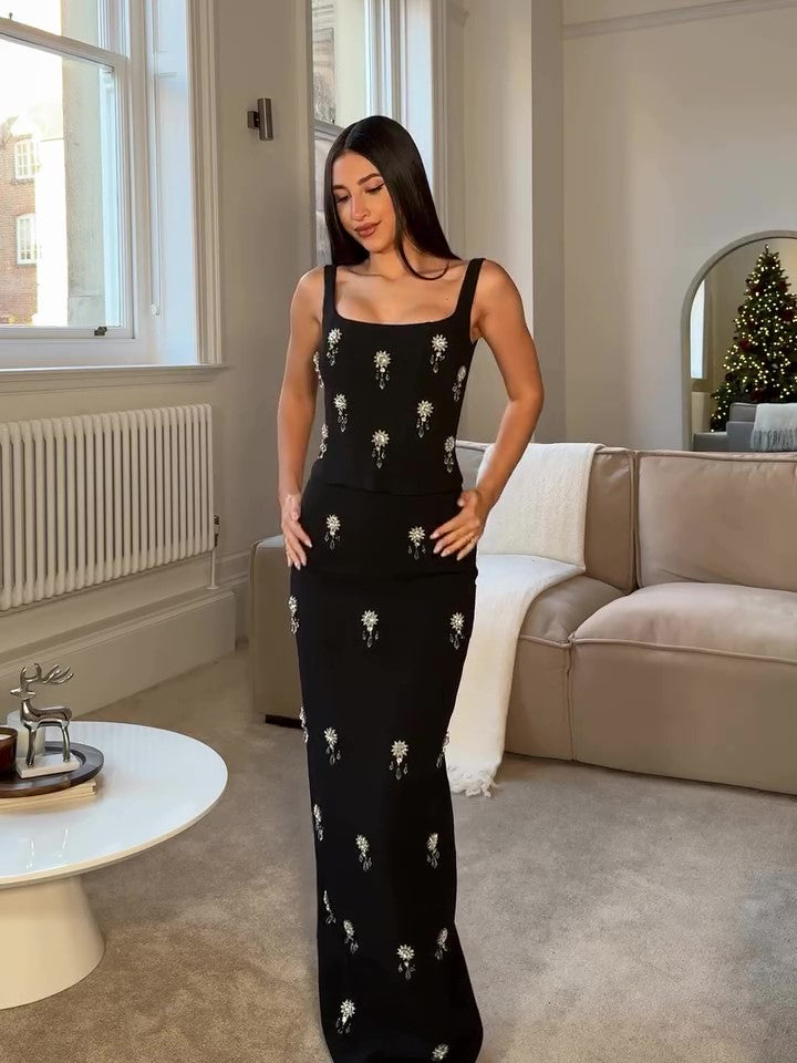 Beaded Zip Top & Skirt Set