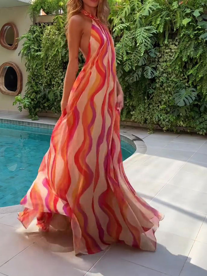 Ombre Halterneck Backless Dress