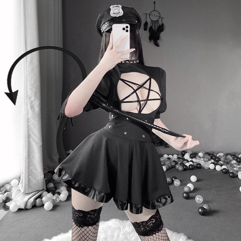 Pentagram-Cutout Mini Dress & Belt