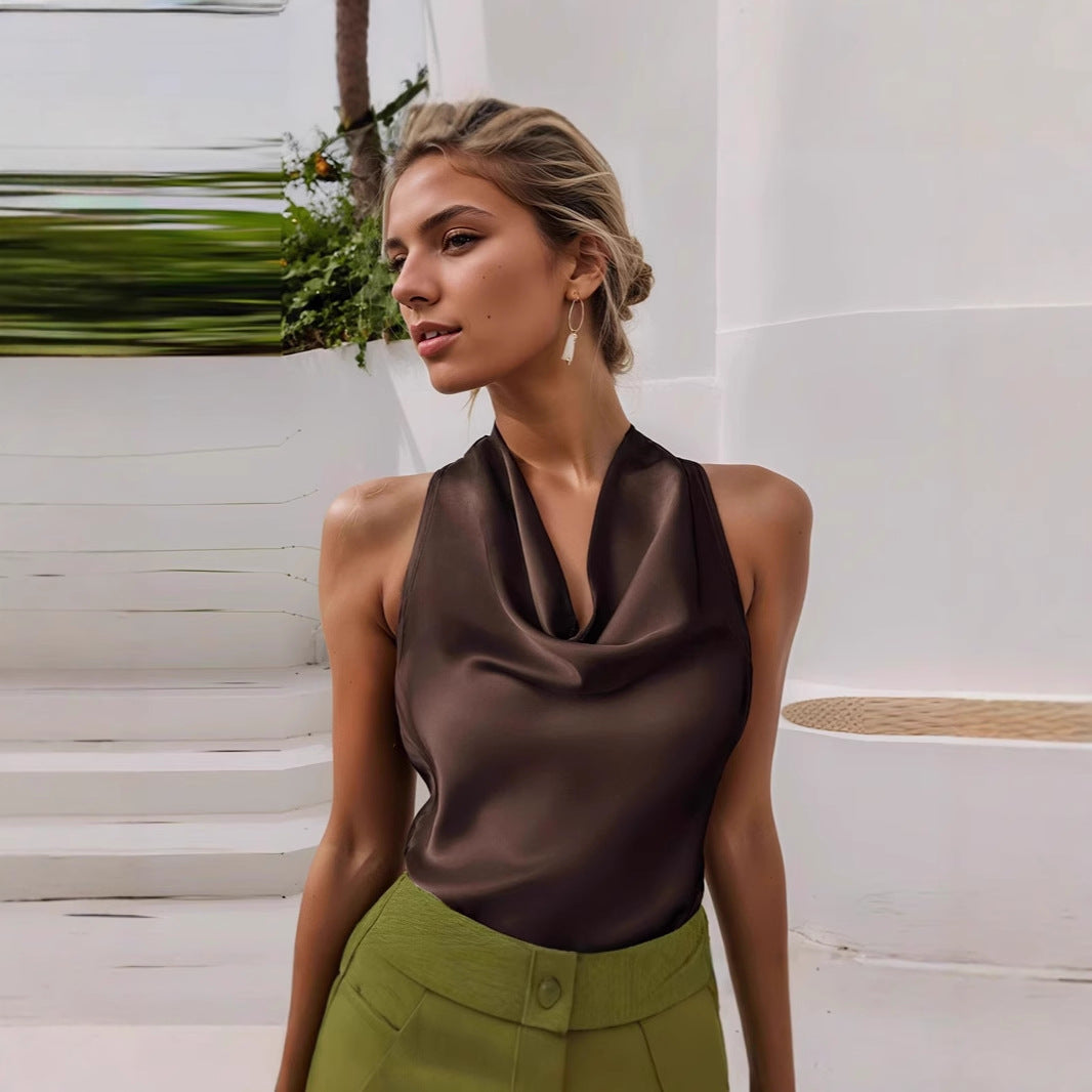 Draped Satin Halter Top