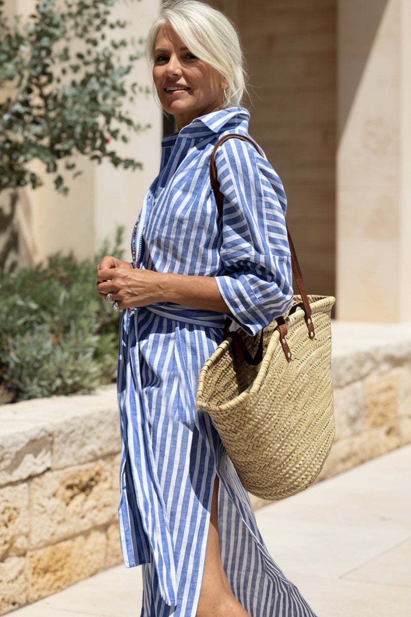 Striped Button-Front Shirt Dress
