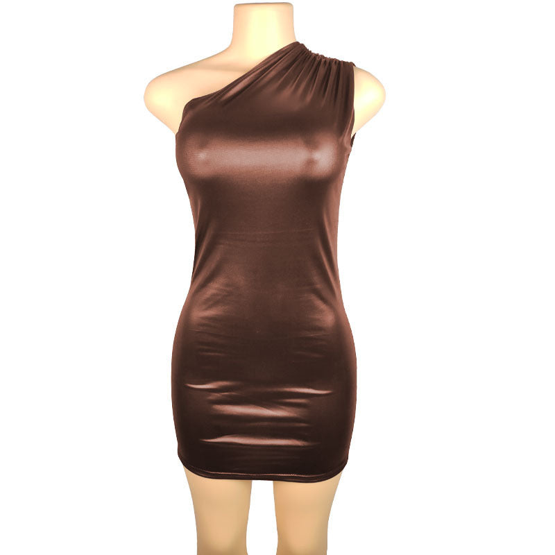 One-Shoulder Leather-Look Mini Dress