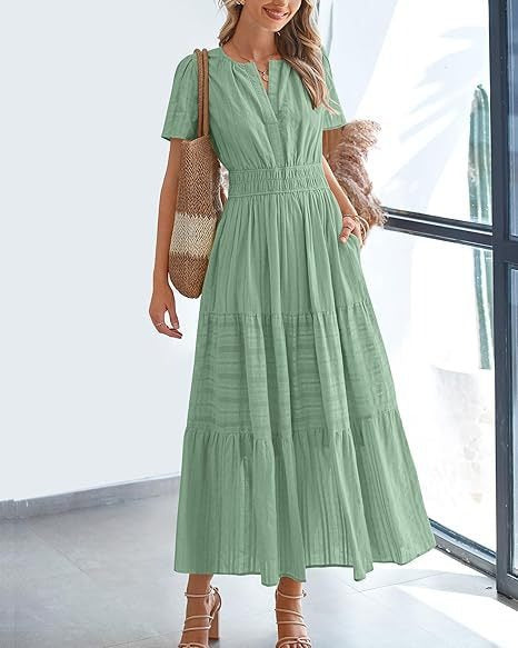 V-Neck Puff-Sleeve Tiered Dress