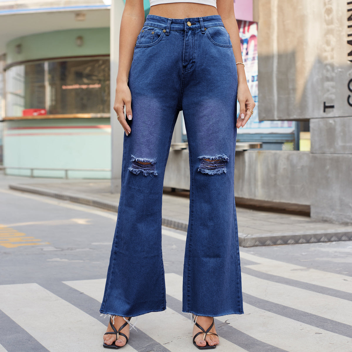 Ripped Wide-Leg Jeans