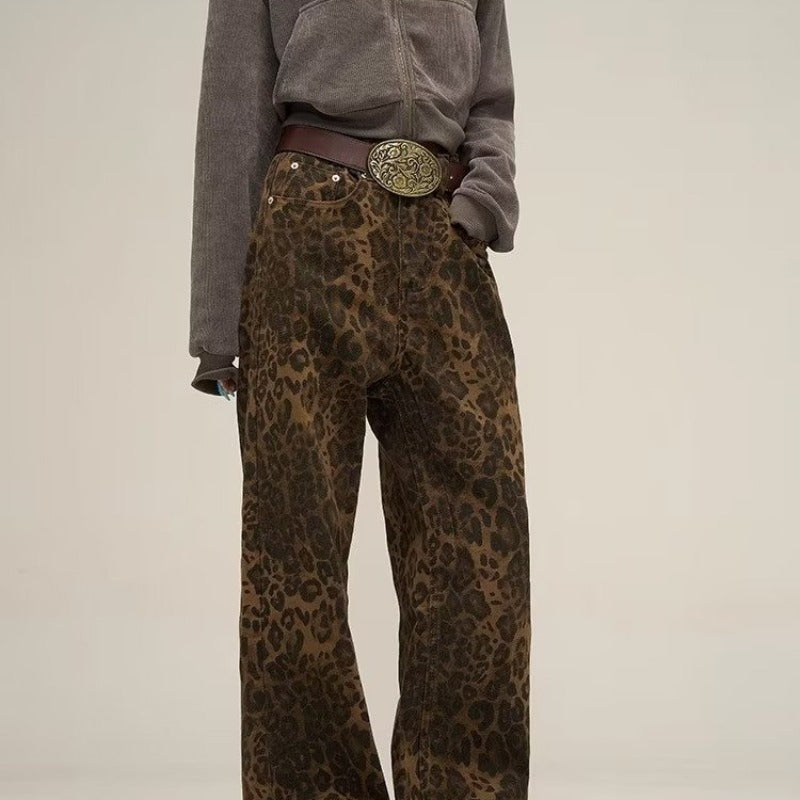 Leopard-Print Wide-Leg Jeans
