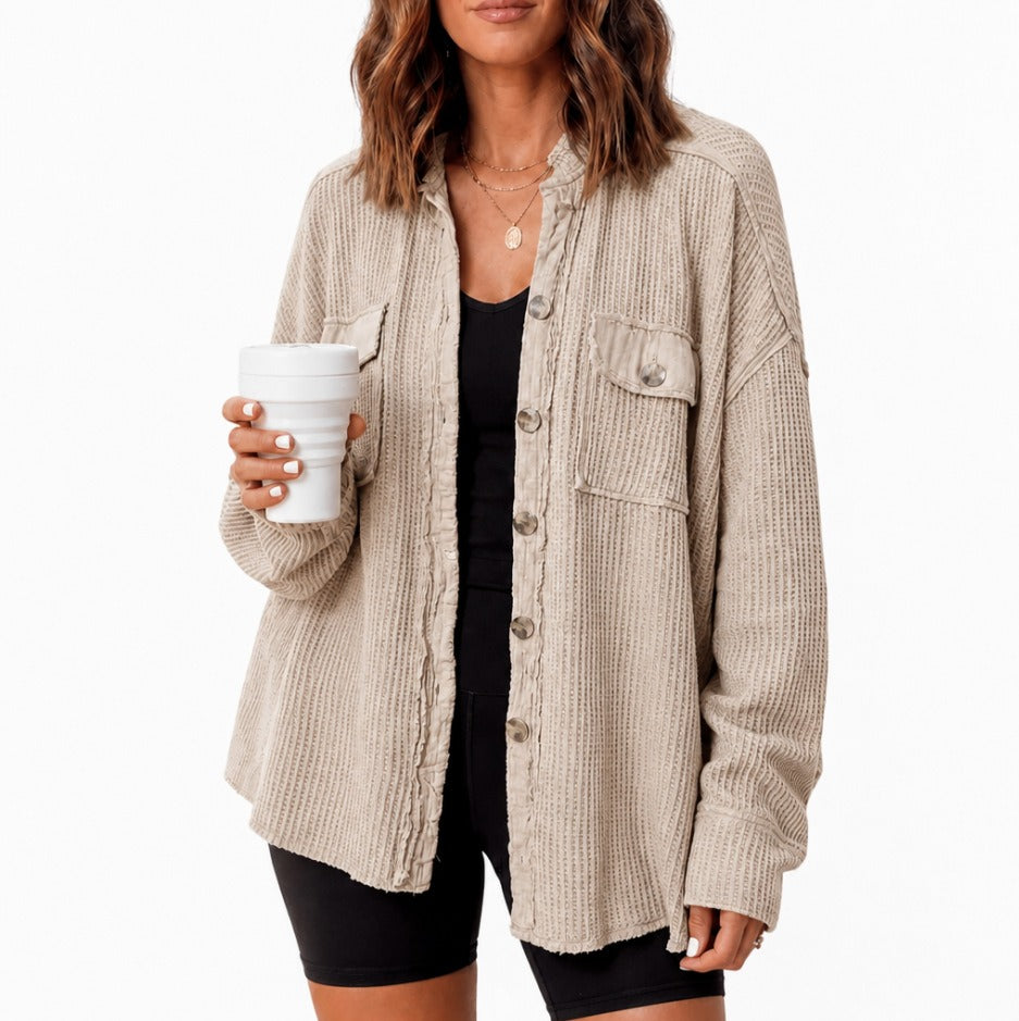 Waffle Knit Button Cardigan