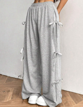Bow-Side Wide-Leg Pants