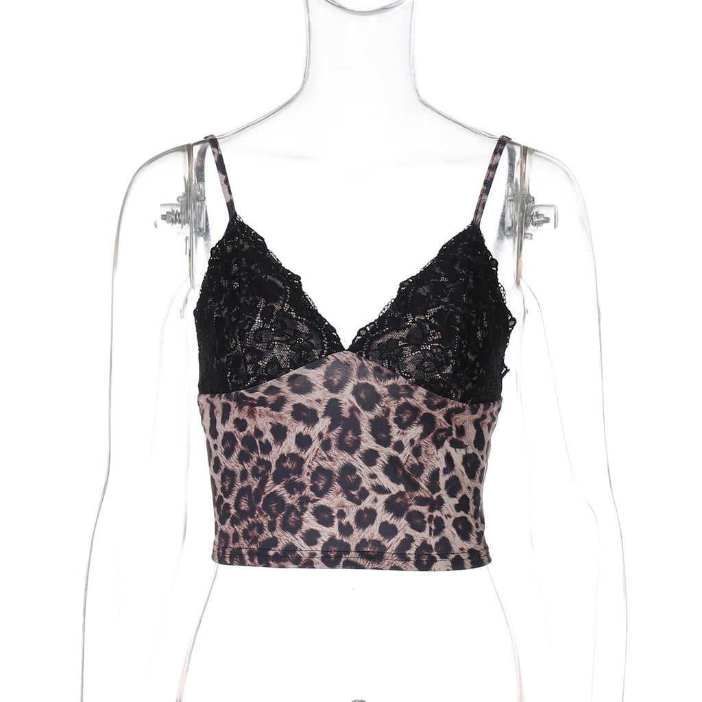 Lace-Trim Leopard Halter Top