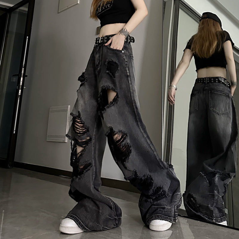 Distressed Wide-Leg Jeans