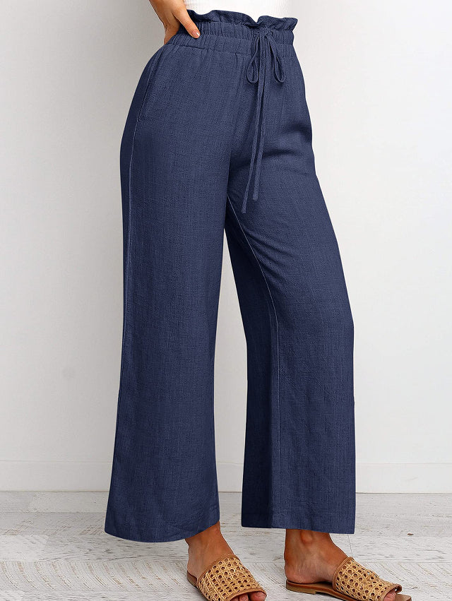 Drawstring Wide-Leg Cropped Pants