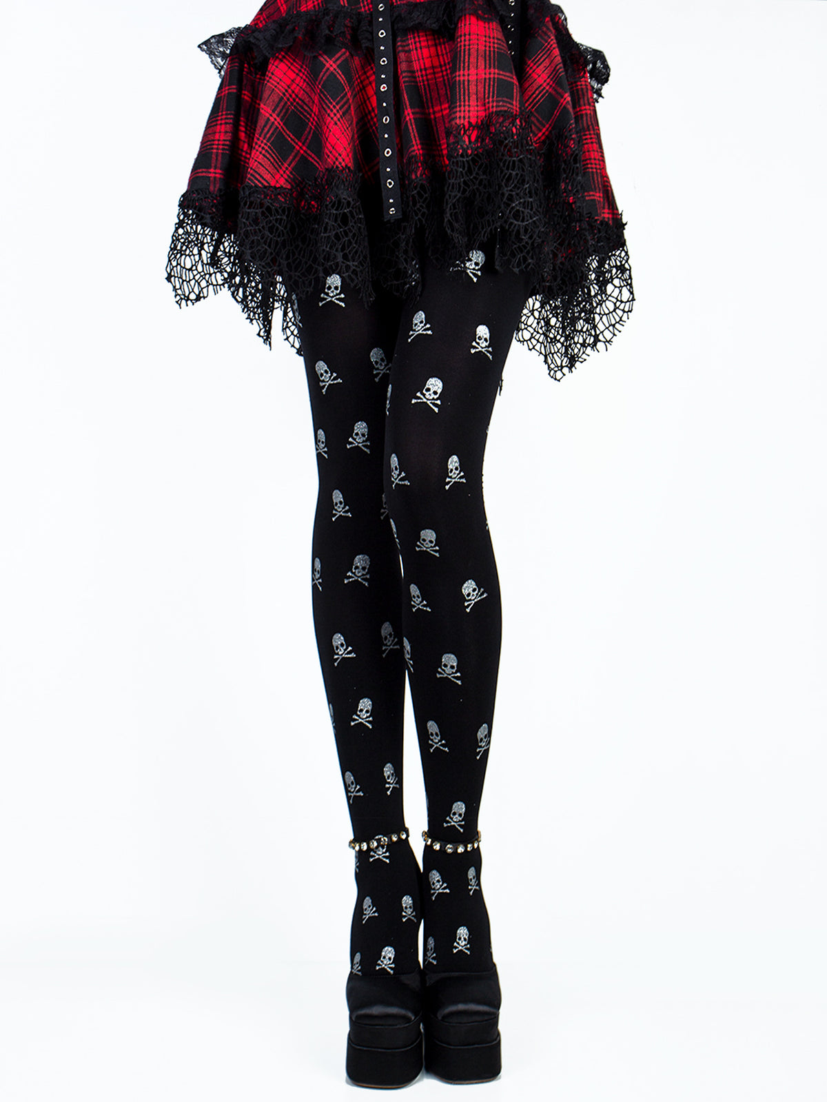 Skull-Print Sheer Tights