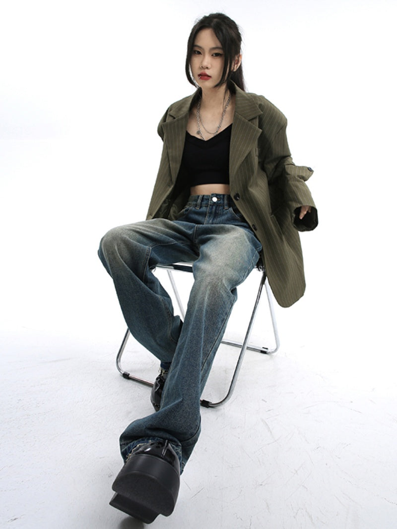 Vintage-Wash Straight-Leg Jeans