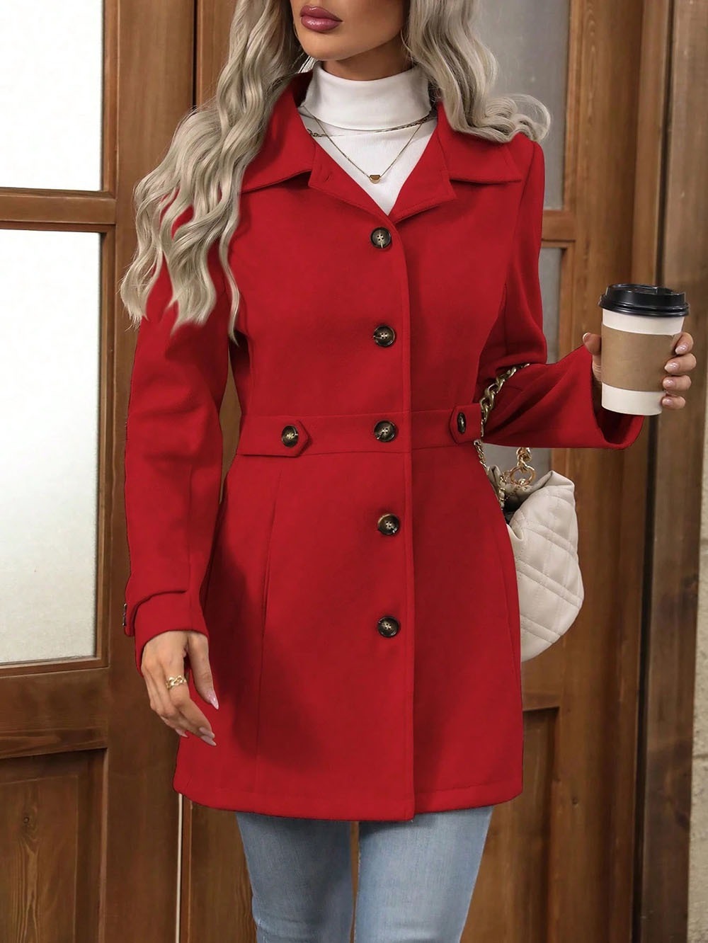 Button-Front Lapel Coat