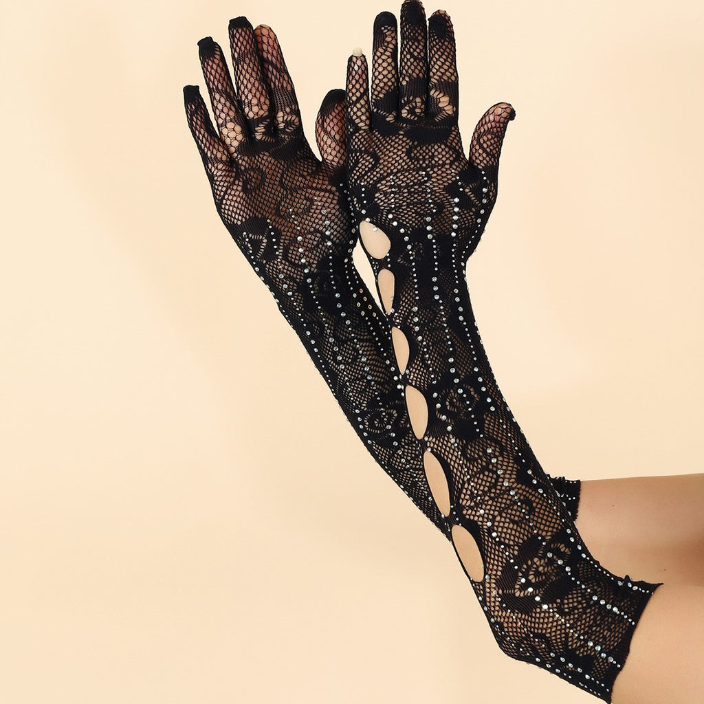 Cutout Floral-Mesh Long Gloves
