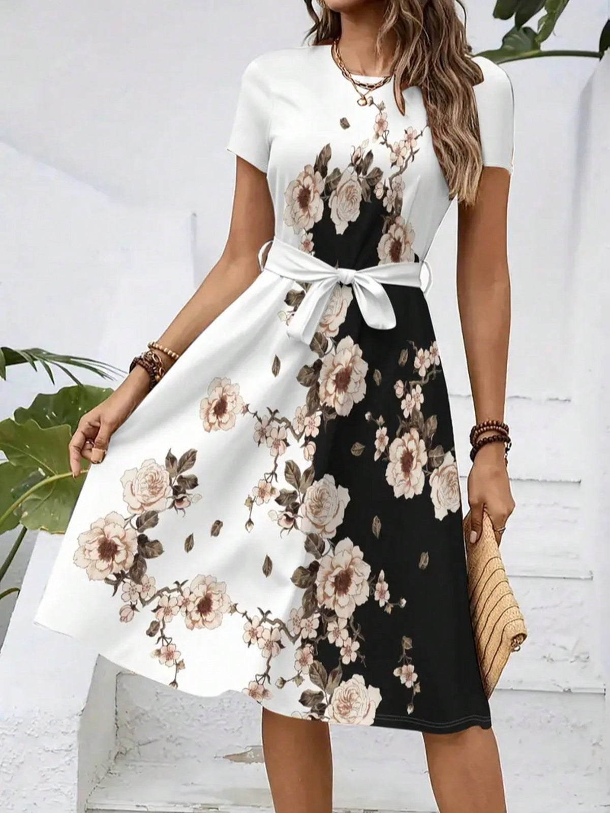 Printed Belted Dress