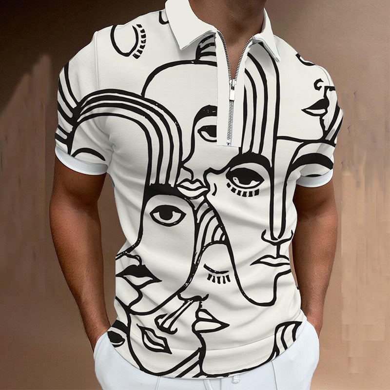 Printed Zip-Neck Polo