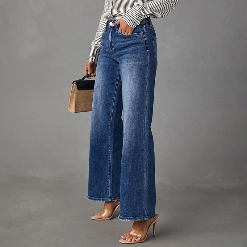 Dark-Wash Wide-Leg Stretch Jeans