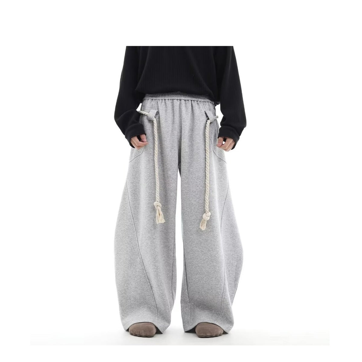 Wide-Leg Gray Sweatpants
