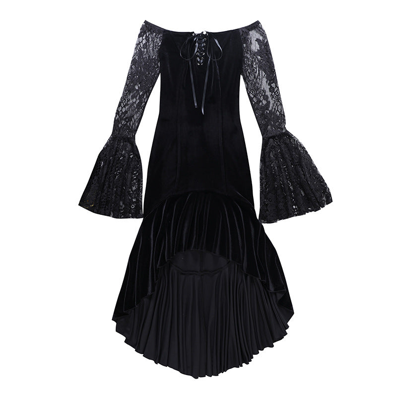 Lace-Sleeve High-Low Dress