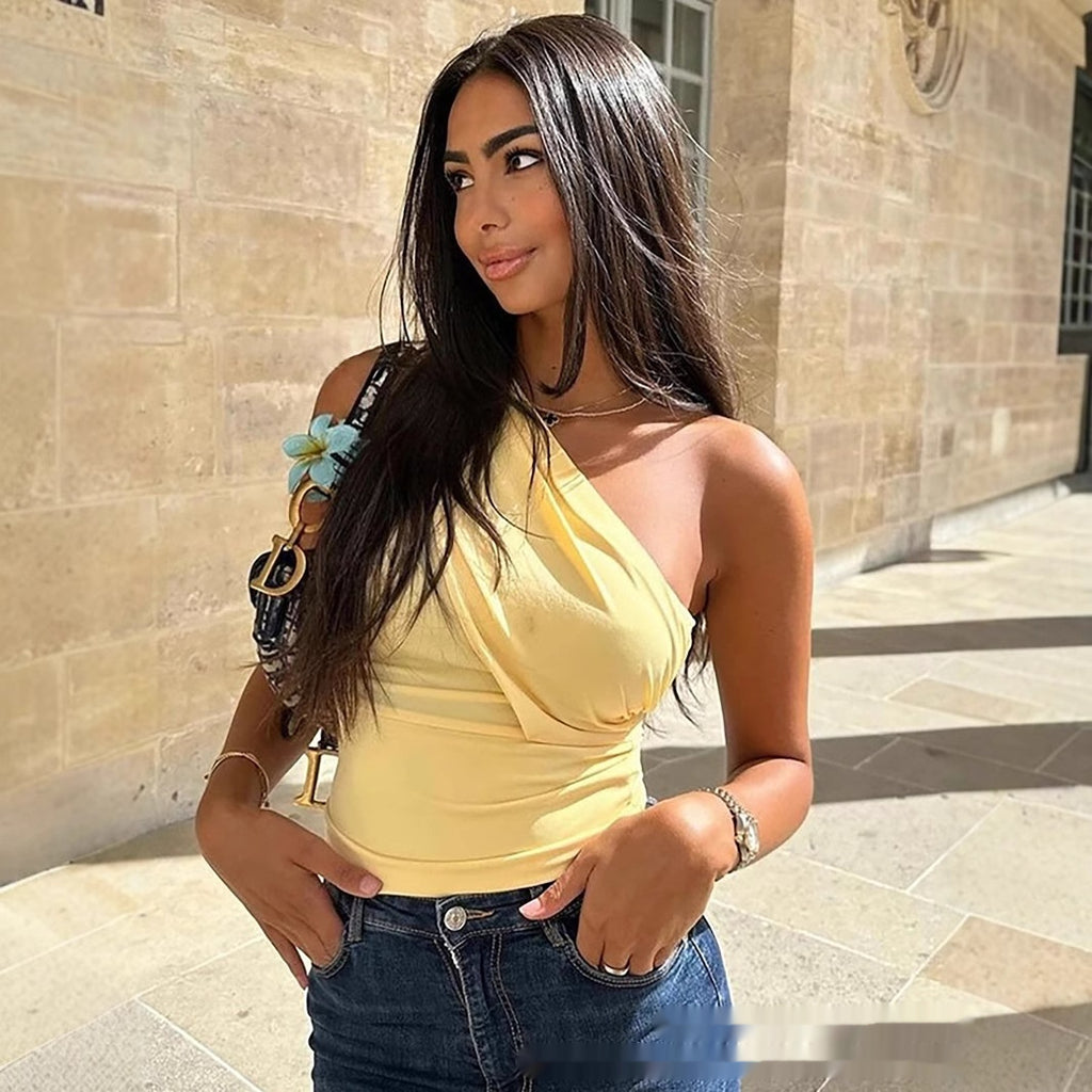 Ruched One-Shoulder Crop Top