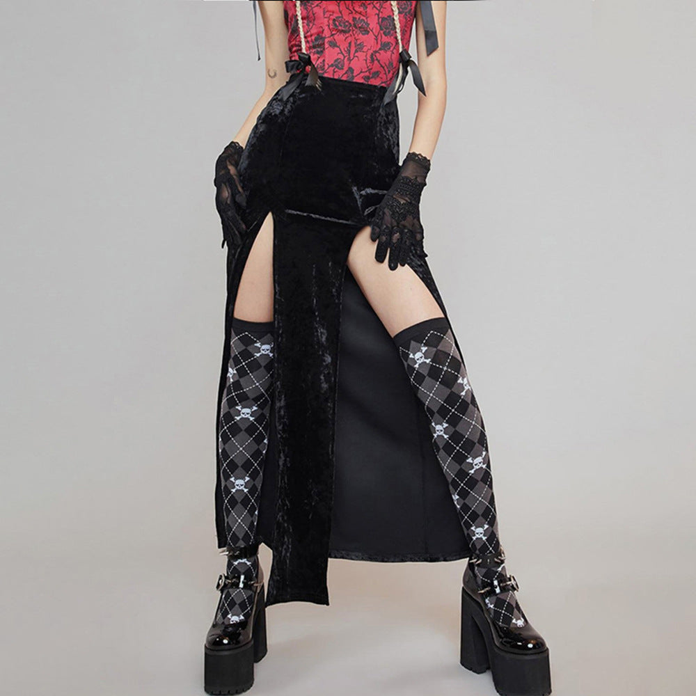 Lace-Panel Double-Slit Maxi Skirt