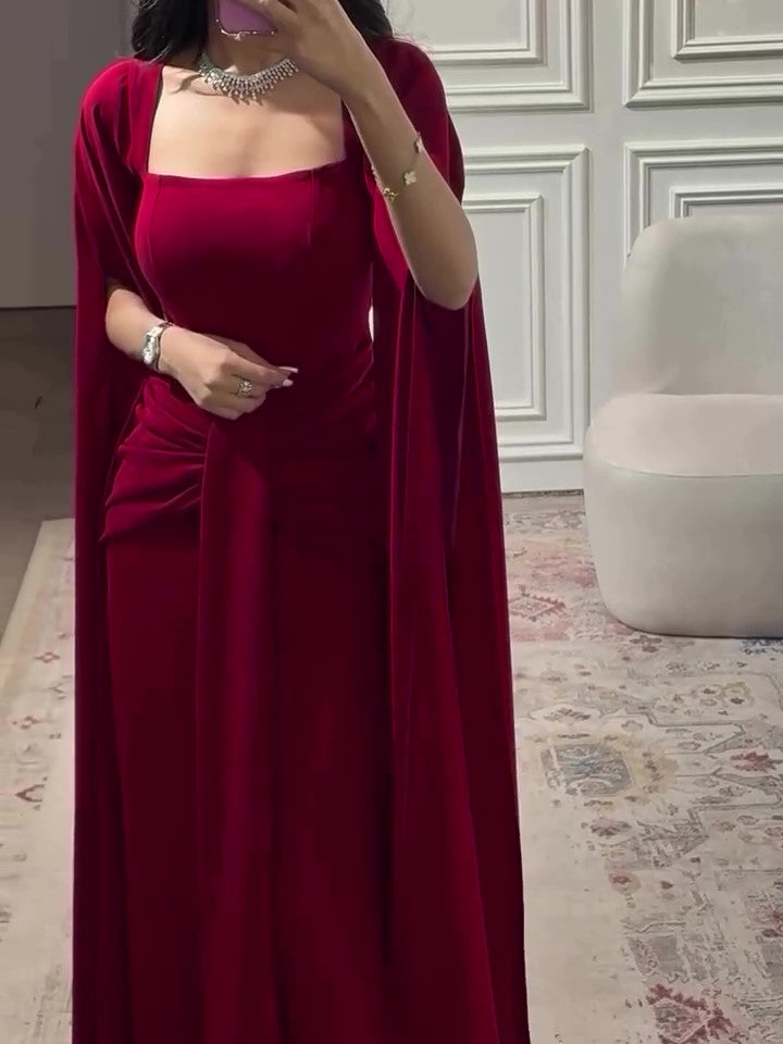 Square-Neck Cape Maxi Dress