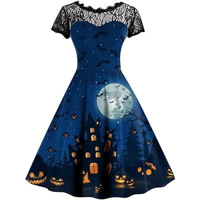 Halloween-Print Lace-Yoke Dress