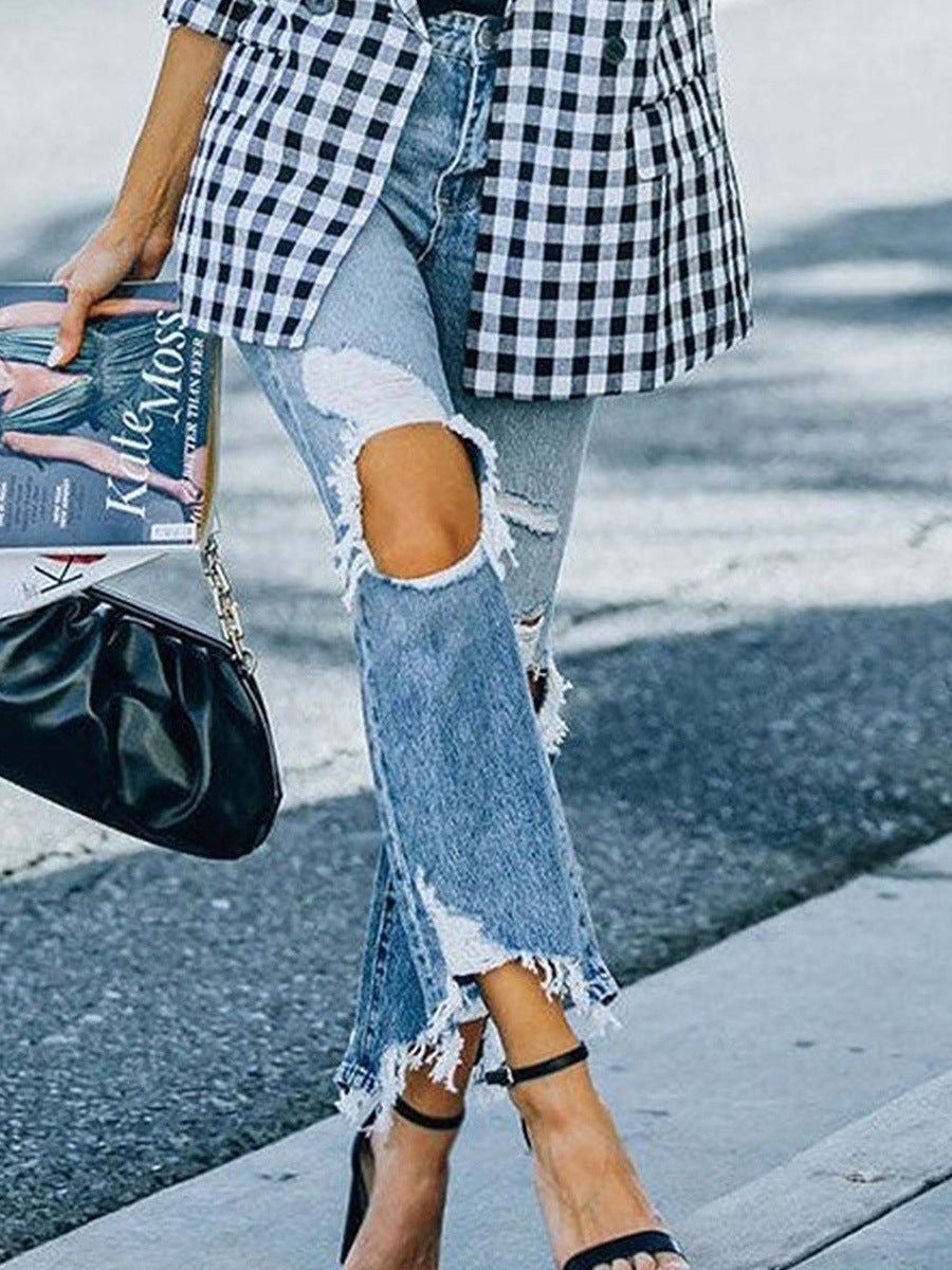 Ripped Straight-Leg Jeans