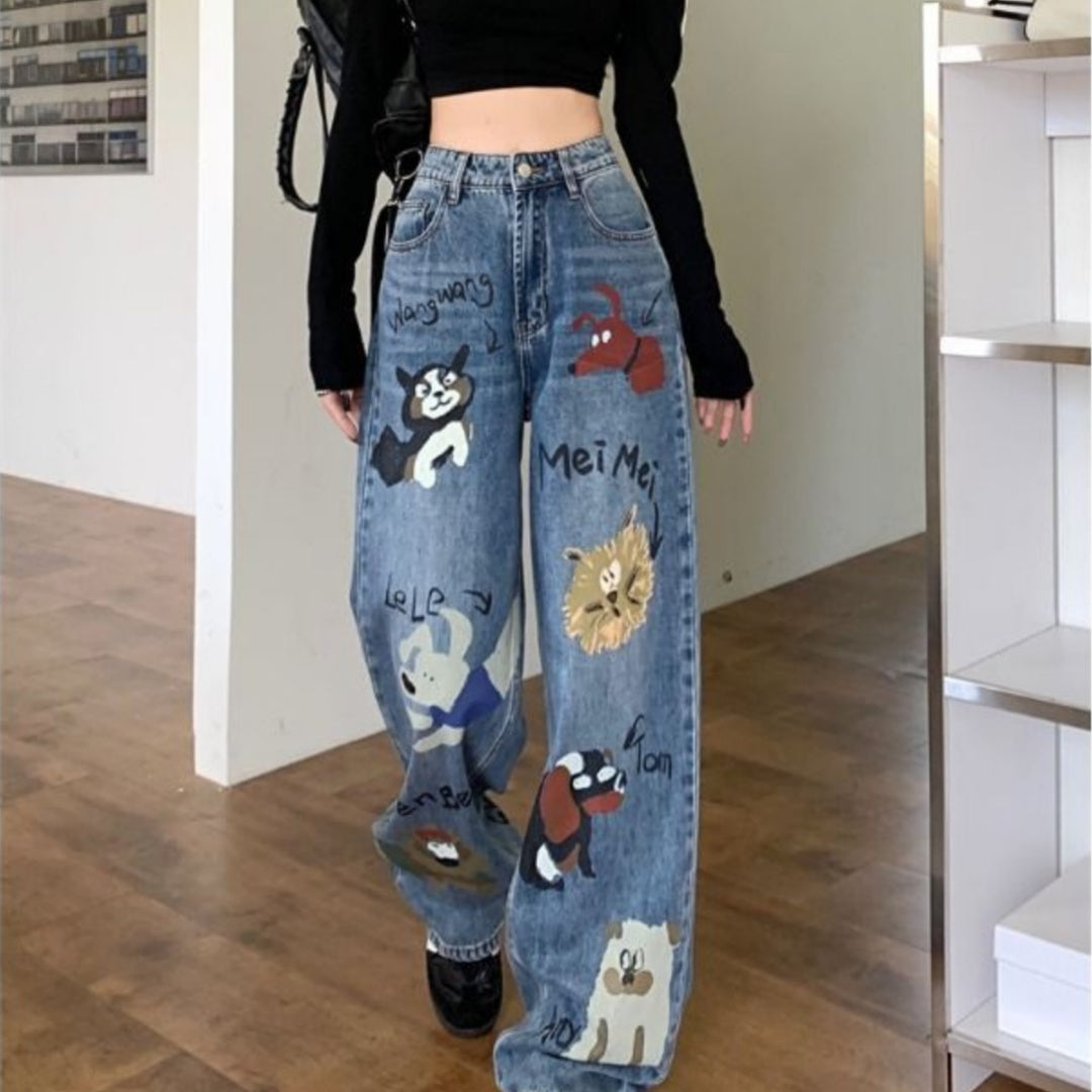 Illustrated Animal-Print Jeans