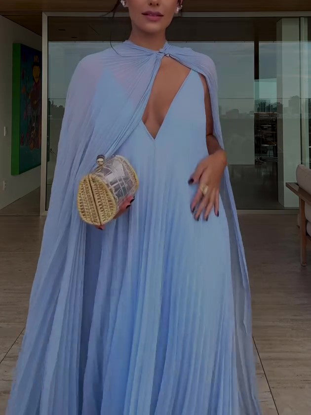 Pleated Maxi Dress & Cape Set