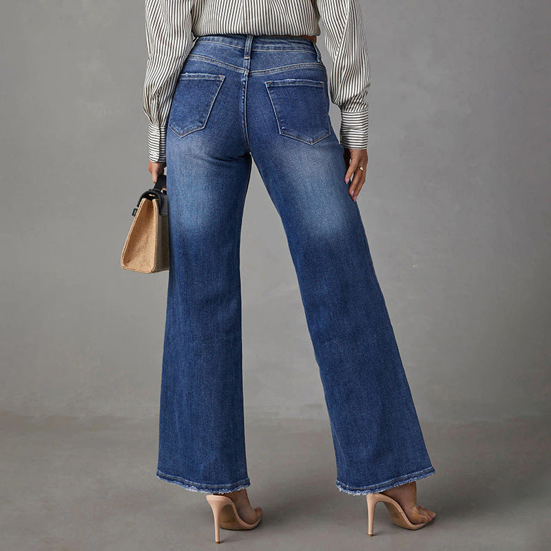 Dark-Wash Wide-Leg Stretch Jeans