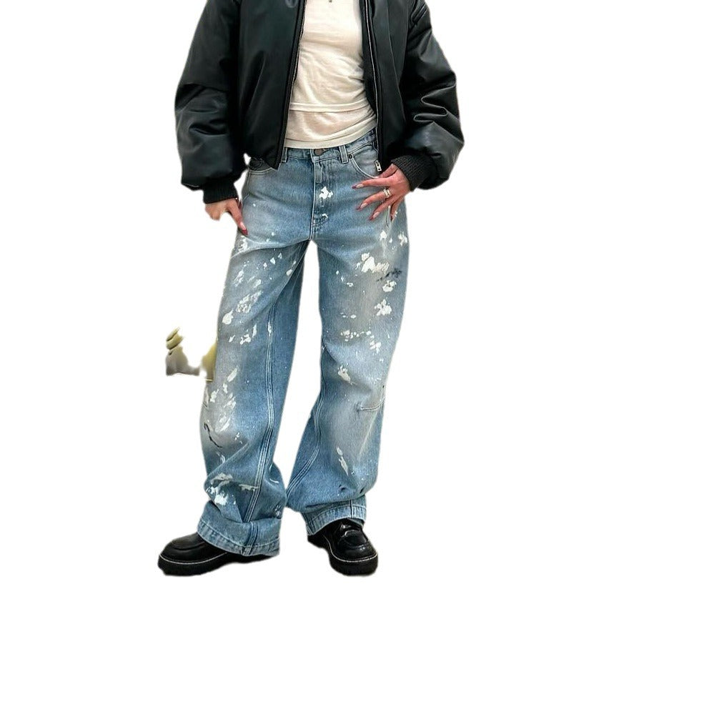 Splatter-Print Straight-Leg Jeans