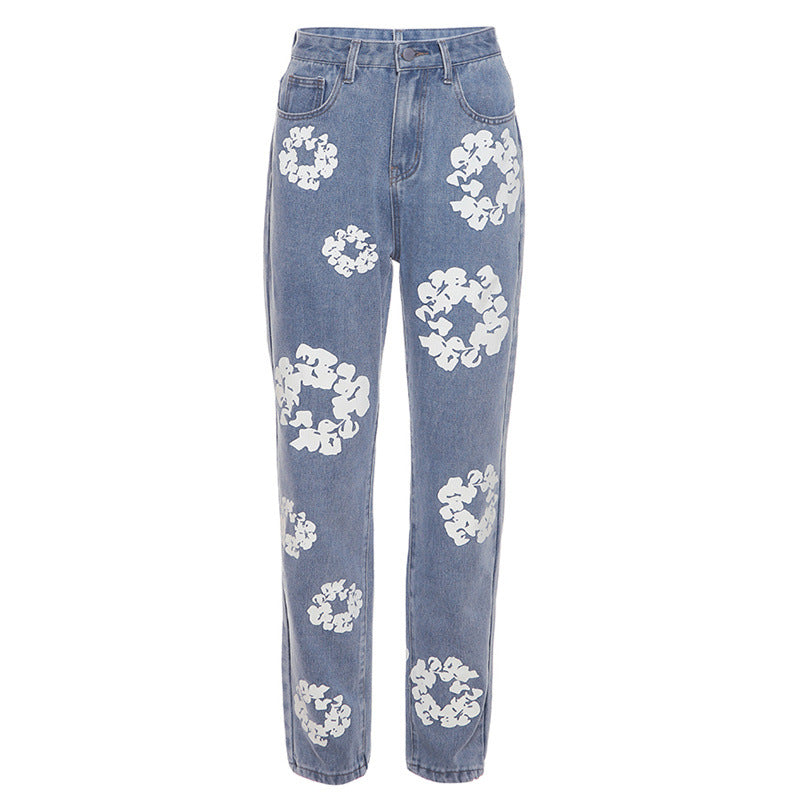 Floral-Print Straight-Leg Jeans