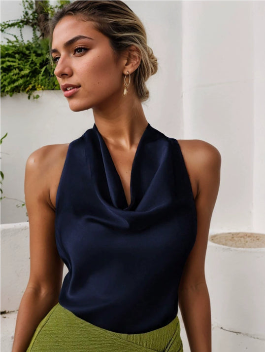 Draped Satin Halter Top